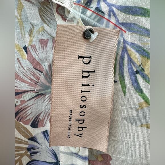 PHILOSOPHY | Leaf Print Short Sleeve Button Up Shirt NWT | Large - Picture 6 of 8